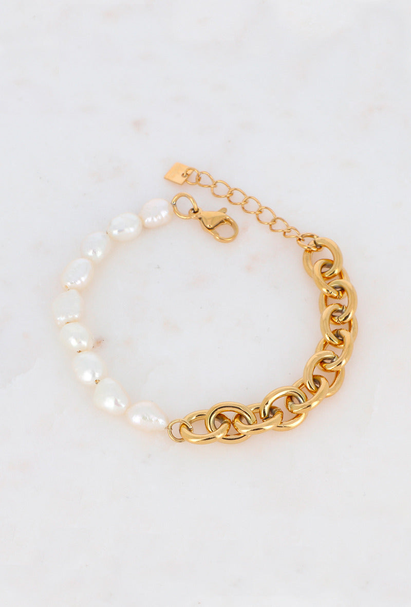 Gliederarmband Gold mit Süßwasser Perlen