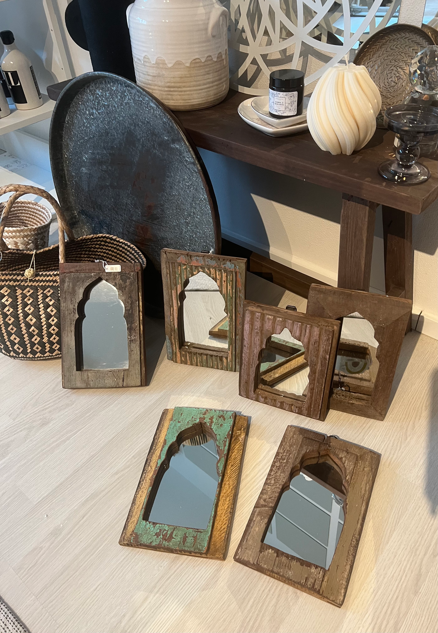 Spiegel mit Holzrahmen Madam Stoltz Holzspiegel Vintage