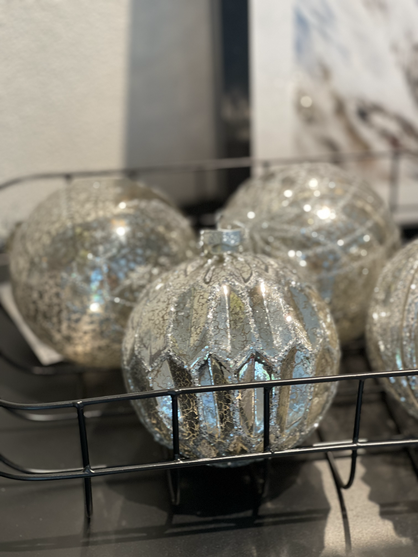 Weihnachtskugeln Set Silber Glitzer Glas